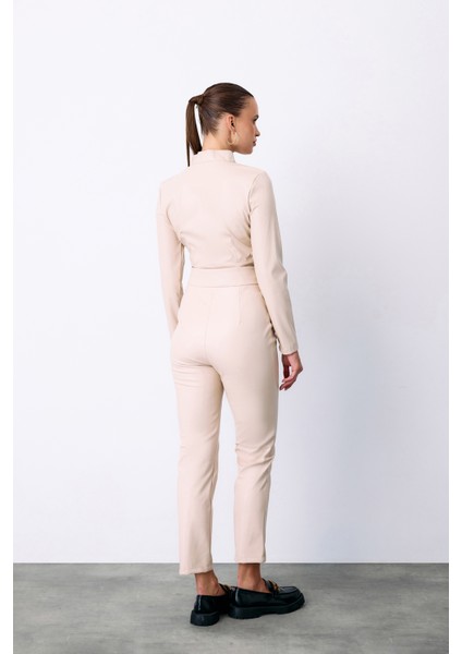 Fermuarlı Deri Bodysuit - Taş indirimleri