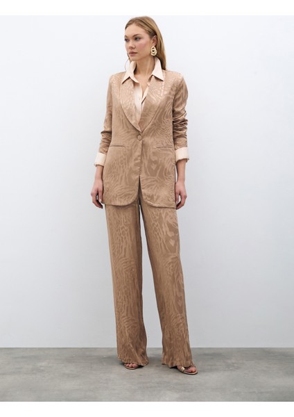 Desenli Saten Pantolon - Vizon modelleri