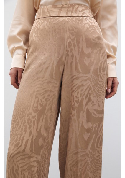 Desenli Saten Pantolon - Vizon fırsatları