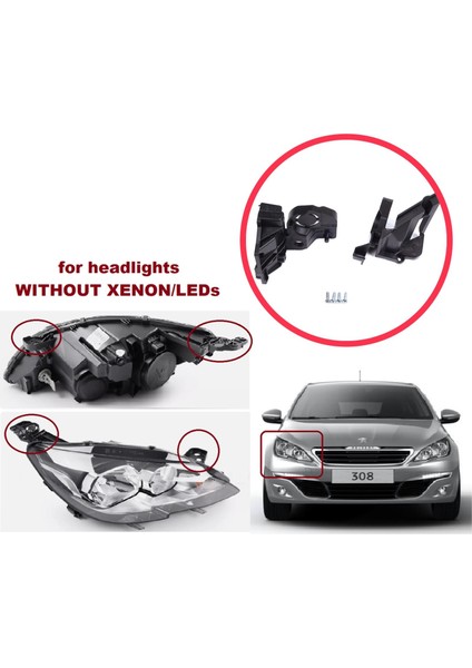 BHL583-2 Peugeot 308 Mk2 T9 2013-2021 4/5 Kapı 9807657780 Için Sağ Ön Far Ayak Tamir Seti modelleri