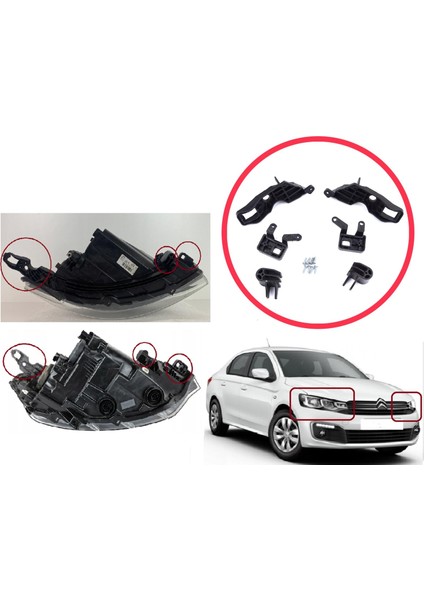 BHL582 Citroen C Elysee Dd 2017-2024 Makyajlı Kasa 9817298480 Için Sağ Sol Ön Far Ayak Tamir Seti modelleri