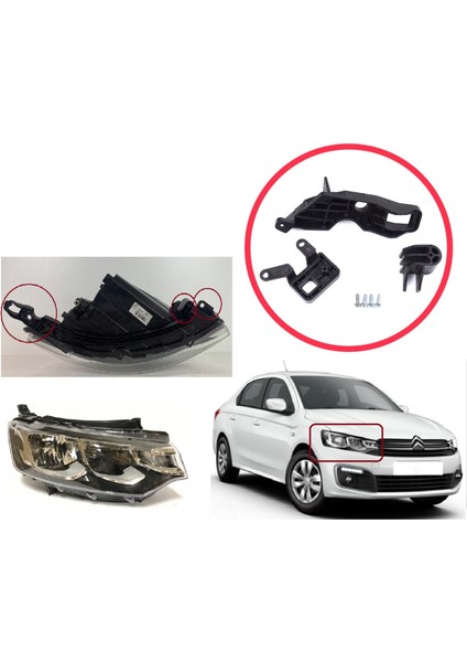 BHL582-2 Citroen C Elysee Dd 2017-2024 Makyajlı Kasa 9817297880 Için Sağ Ön Far Ayak Tamir Seti modelleri