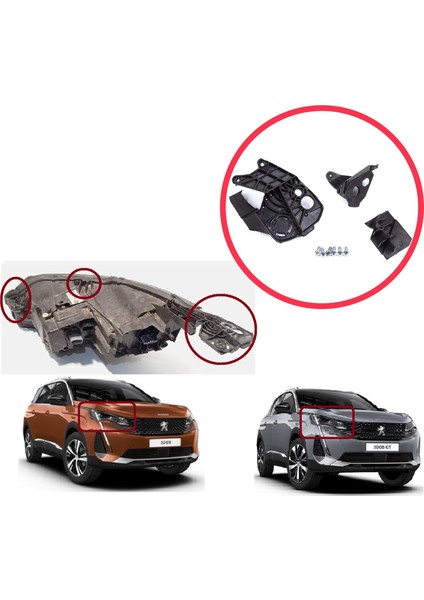 BHL584-2 Peugeot 3008 5008 Mk2 2016-2024 9814255780 Için Sağ Ön Far Ayak Tamir Seti