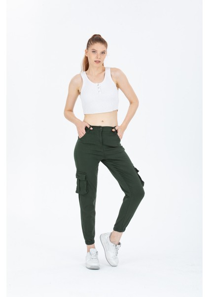 Kadın Jogger Rahat Kalıp Paça Lastikli Gabardin Pantolon