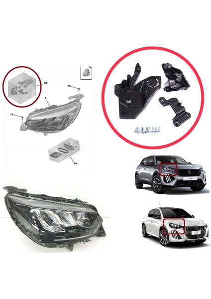 BHL581-2 Peugeot 208 E-208 Mk2 P21 2008 E-2008 Mk2 P24 2019-ON 1656169480 Için Sağ Ön Far Ayak Tamir Seti modelleri