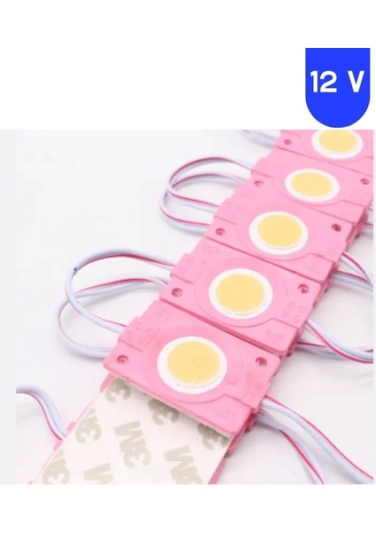 12 Volt 2.4 Watt Kare Pembe Cob LED Modül IP65 10 Adet Modül