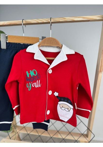 Noel Baba Ho Ho Baskılı Düğmeli Unisex Pijama Takım fiyatları