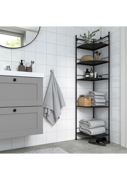 Banyo Raf Ünitesi, Siyah 35X156 cm Köşe Rafı Açık Raf