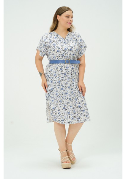 Büyük Beden Desenli Kemerli Oversize Elbise fiyatları