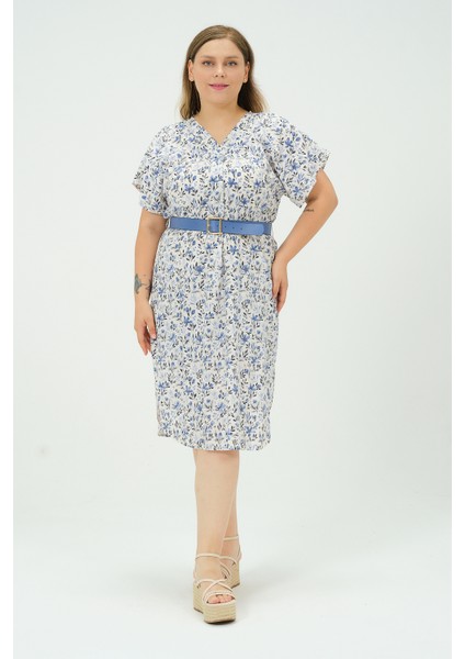 Büyük Beden Desenli Kemerli Oversize Elbise modelleri