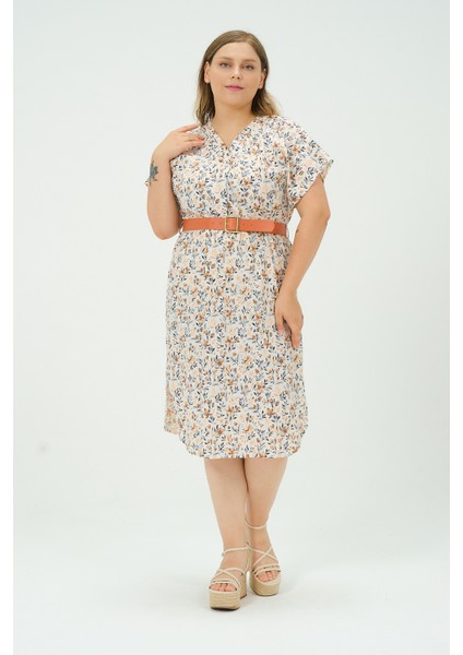 Büyük Beden Desenli Kemerli Oversize Elbise fırsatları