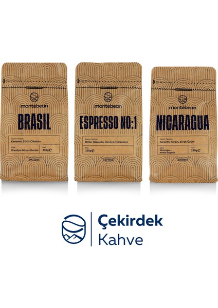 3'lü Çekirdek Kahve Tanışma Paketi / Brezilya - Espresso No:1 - Nikaragua