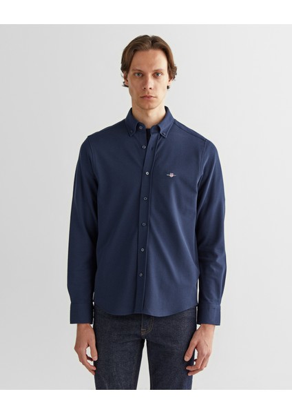 Erkek Lacivert Regular Fit Çizgili Gömlek 3824365T.410