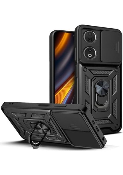 Honor 90 5g ile Uyumlu Kılıf Magnetik Standlı Kamera Korumalı Sürgülü Kapak