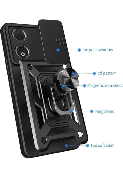 Honor 90 5g ile Uyumlu Kılıf Magnetik Standlı Kamera Korumalı Sürgülü Kapak fiyatları