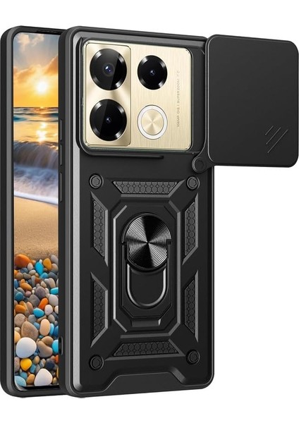 Infinix Note 40 Pro 5g ile Uyumlu Kılıf Magnetik Standlı Kamera Korumalı Sürgülü Kapak