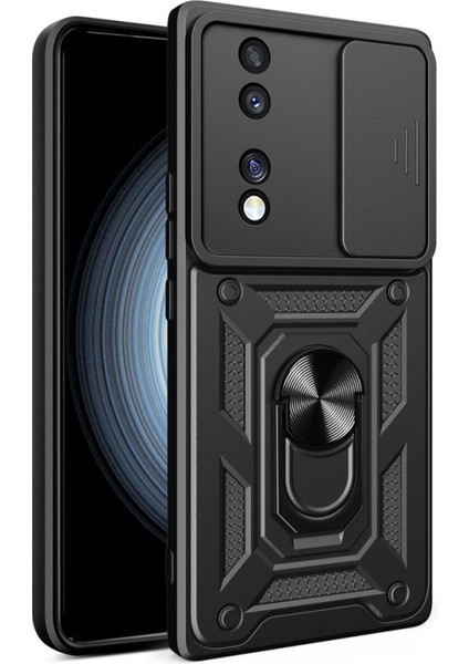 Honor 70 ile Uyumlu Kılıf Magnetik Standlı Kamera Korumalı Sürgülü Kapak