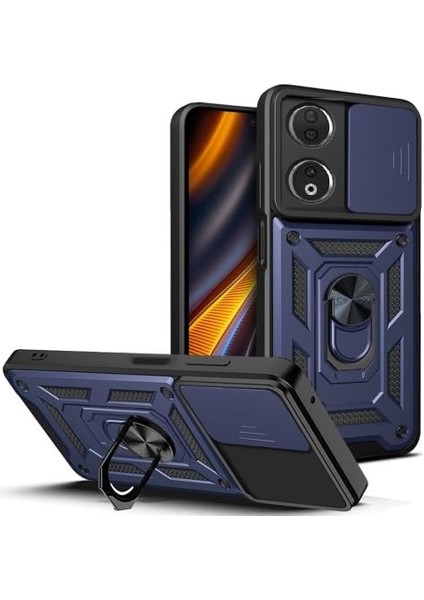 Honor 90 5g ile Uyumlu Kılıf Magnetik Standlı Kamera Korumalı Sürgülü Kapak