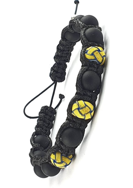 Mat Oniks Taşlı Sarı Lacivert Kazaziye Detaylı Tasarım Şambala Bileklik