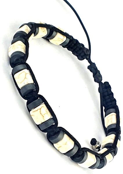 Hematit ve Beyaz Turkuaz Taşlı El.işi Tasarım Şambala Erkek Bileklik