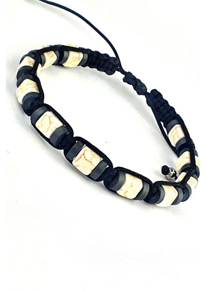 Hematit ve Beyaz Turkuaz Taşlı El.işi Tasarım Şambala Erkek Bileklik modelleri