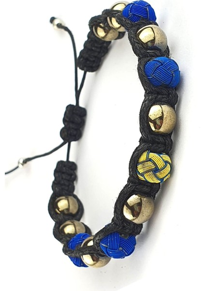 Hematit taşlı Sarı Lacivert Kazaziye Detaylı Tasarım Taraftar Şambala Bileklik