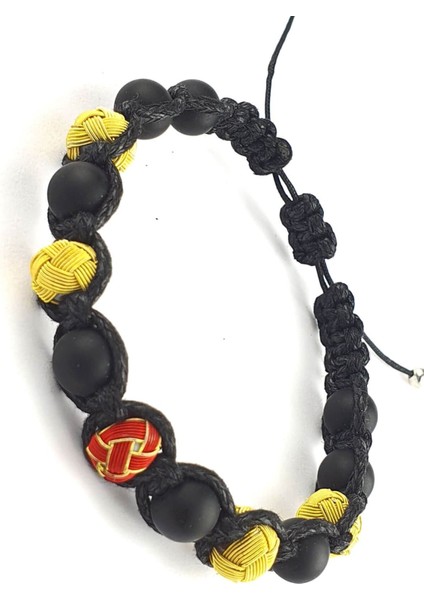 Mat Oniks Taşlı ve Sari Kırmızı Kazaziye Detaylı Taraftar Şambala Bileklik fiyatları