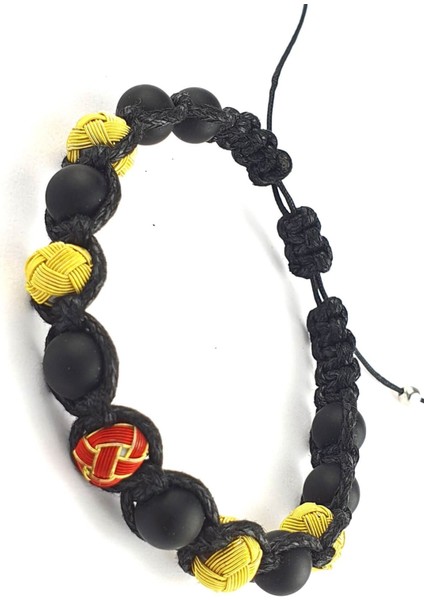 Mat Oniks Taşlı ve Sari Kırmızı Kazaziye Detaylı Taraftar Şambala Bileklik modelleri