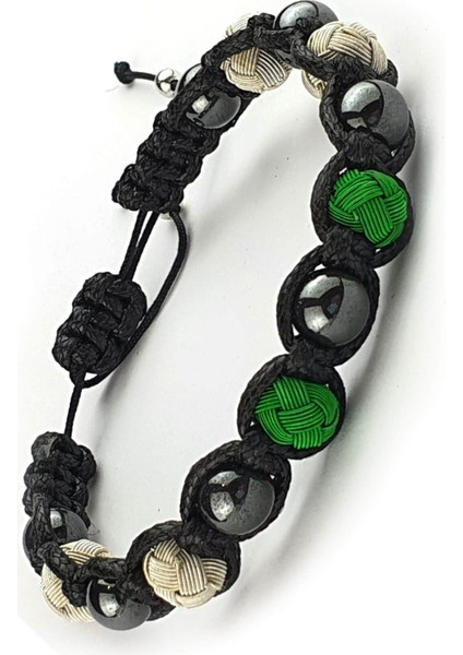 Hematit taşlı yeşil beyaz Kazaziye Detaylı Tasarım Taraftar Şambala Bileklik