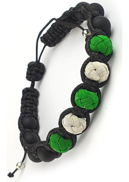 Yeşil ve Beyaz Mat Oniks Taşlı Taraftar Şambala Erkek Bileklik