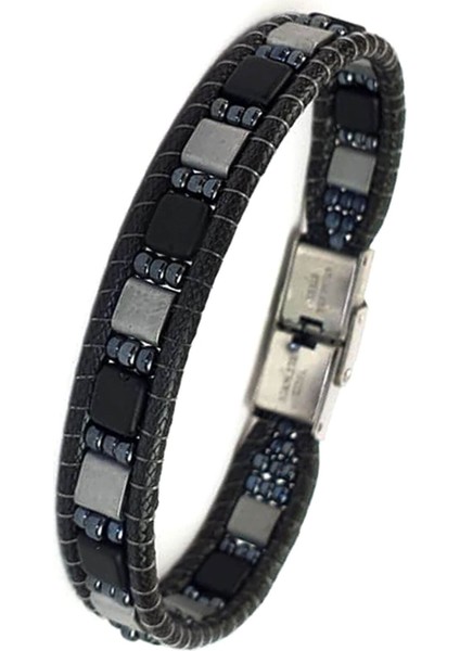 Hematit ve mat oniks taşlı el işi tasarım doğal taş bileklik fiyatları