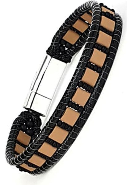 mat oniks ve hematit detaylı tasarım el işi doğal taş bileklik