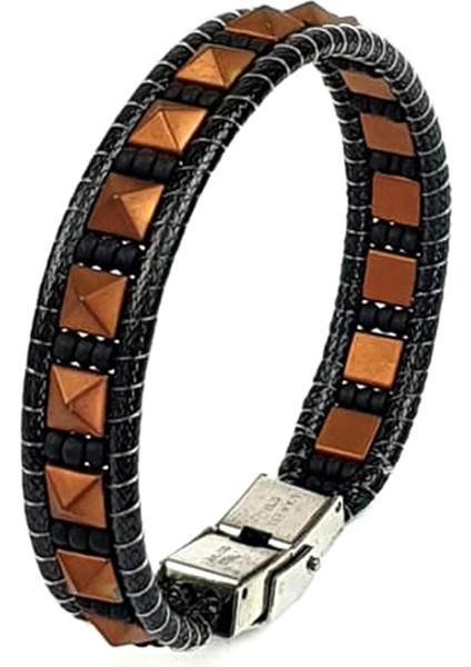 Hematit oniks taşlı tasarım el işi doğal taş bileklik