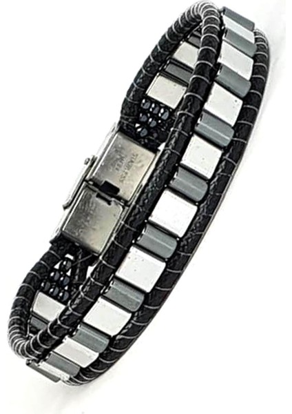 hematit taşlı el işi tasarım doğal taş erkek bileklik