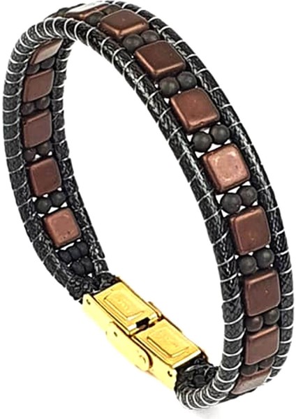 Hematit ve mat oniks taşlı tasarım el işi doğal taş bileklik fiyatları