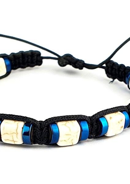 Beyaz Turkuaz ve Hematit Taşlı El.işi Tasarım Şambala Erkek Bileklik fiyatları