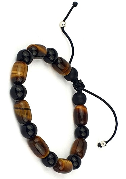 oniks ve özel kesim Kaplan gözü taşlı tasarım doğal taş bileklik