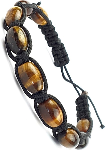 Kaplan gözü taşlı gümüş erkek şambala bileklik