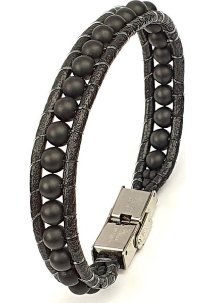 Mat oniks taşlı deri detaylı erkek bileklik fiyatları