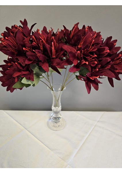 5 Dallı Bordo Çan Çiçeği 34 cm El Buketı Vazo Aranjman Dekor Çiçeği