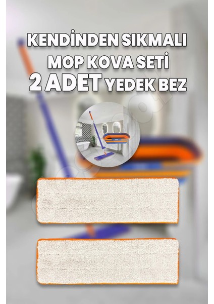 2 Adet Yedek Bez - Kendinden Sıkmalı Mop Kova Seti Yedek Bezi - Mikrofiber Yedek Bez