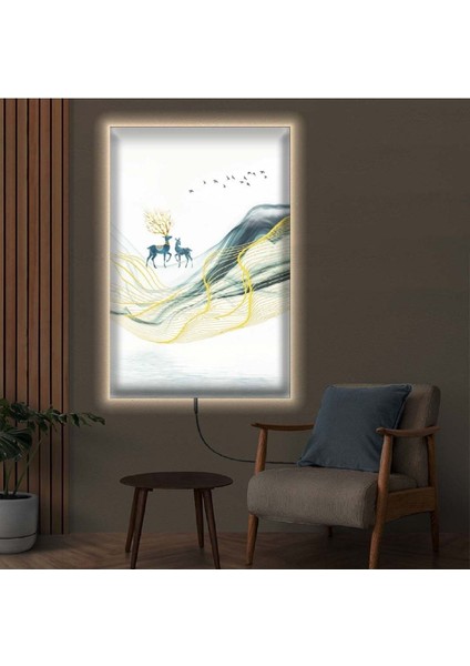 Ledli 90x60 Soyut Çizim Geyik Kanvas Tablo