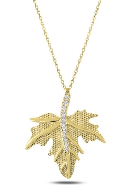 Gümüş Zirkon Taşlı Çınar Yaprağı Gümüş Kolye fiyatları