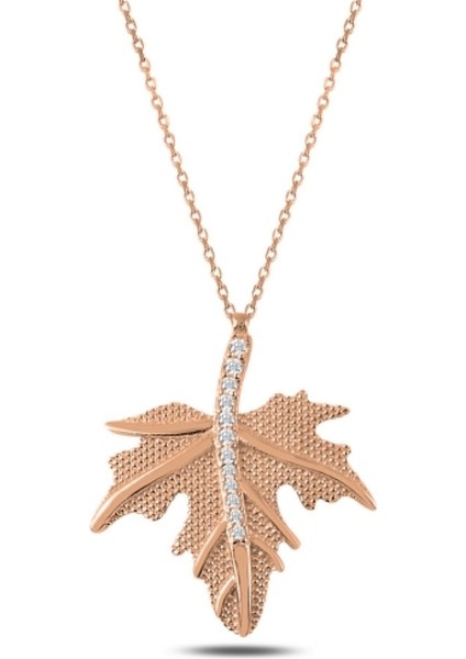 Gümüş Zirkon Taşlı Çınar Yaprağı Gümüş Kolye modelleri