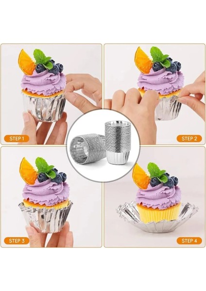 Gümüş Gri Parlak Metalize 12\'li Fırına Girebilen Muffin Cupcake Kek Kalıbı Kabı Kapsülü 6,5x4 cm