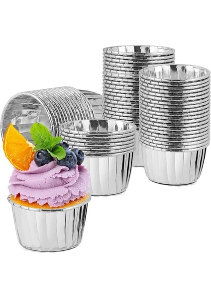 Gümüş Gri Parlak Metalize 12\'li Fırına Girebilen Muffin Cupcake Kek Kalıbı Kabı Kapsülü 6,5x4 cm