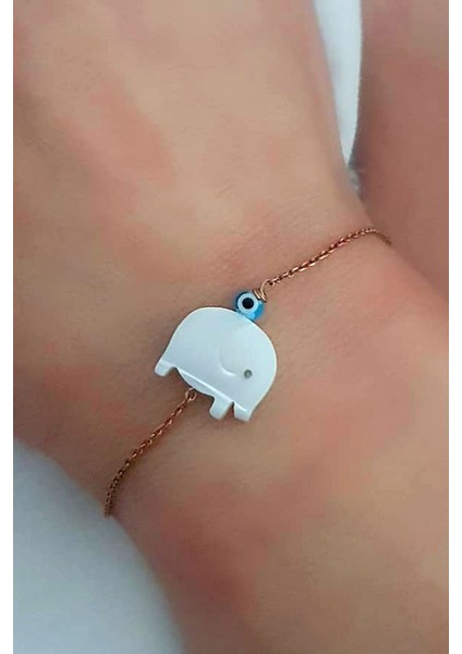 Sedef taşlı Fil figürlü gümüş rose minimal bileklik