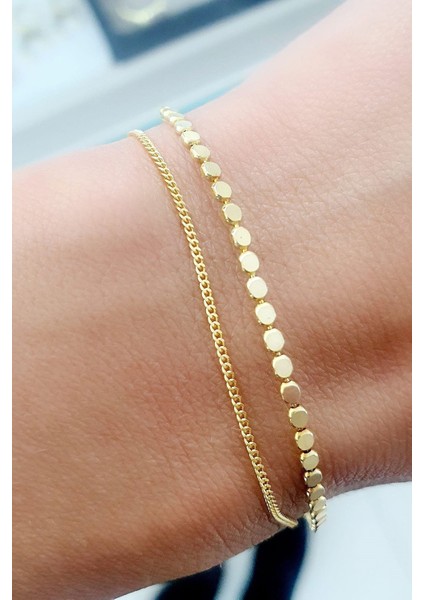 İtalyan 925ayar gümüş üzerine altın kaplama Çift Zincirli Trend Bileklik fiyatları