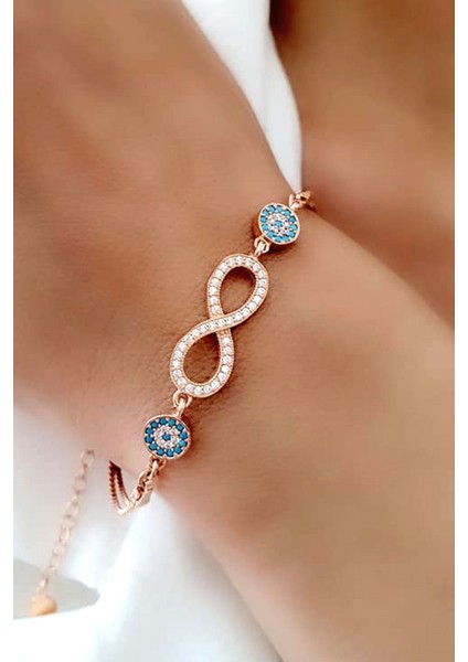 Sonsuzluk figürlü gümüş rose bileklik