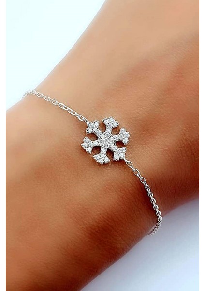 Zirkon taşlı 925 ayar gümüş kar tanesi figürlü gümüş bileklik